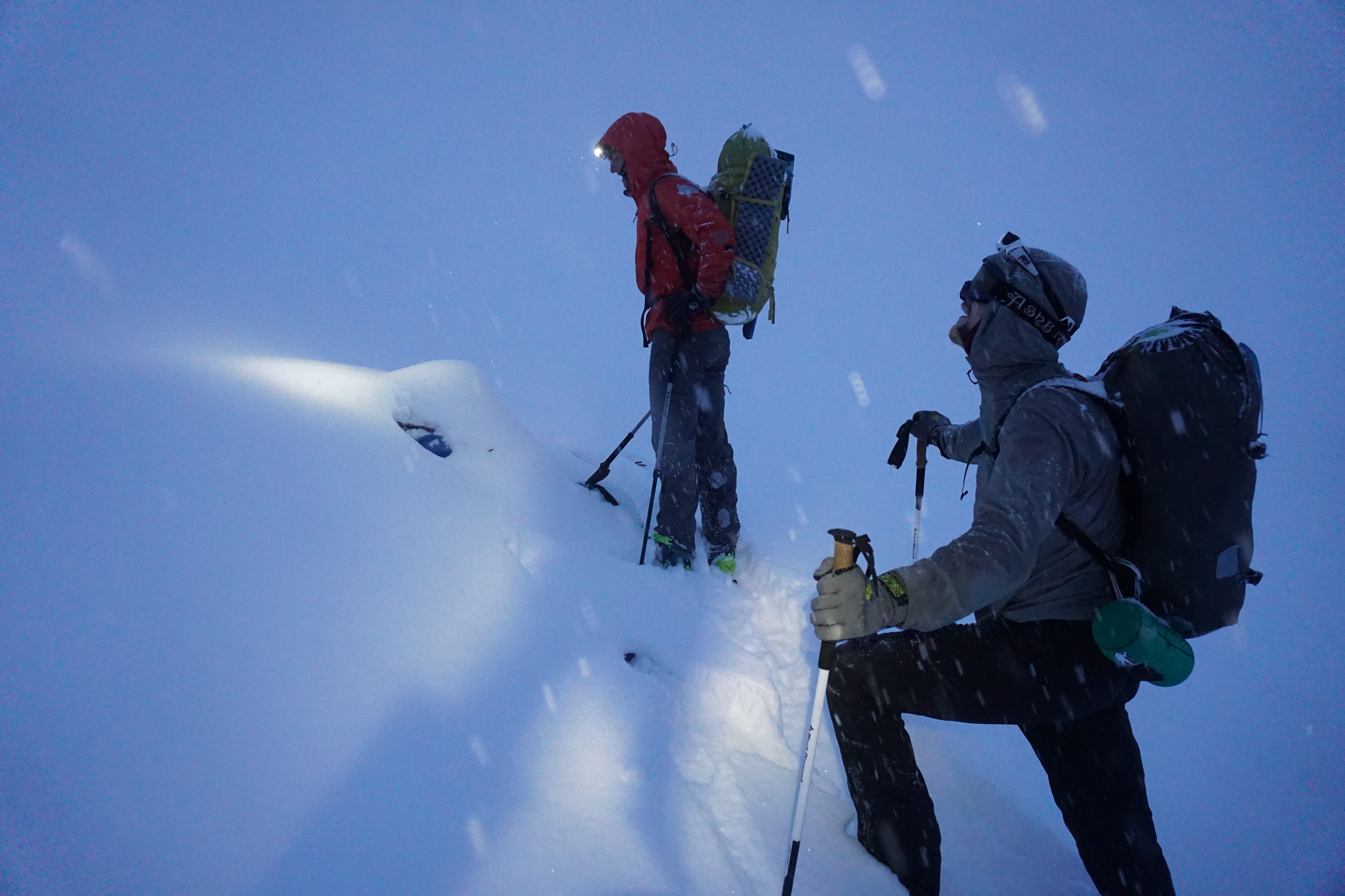 At the base of the Moonflower to discover our gear cache had almost been lost in the snow.